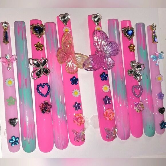 Hand crafted custom luminous 5XL long acrylic press on nails sz Xs - Picture 7 of 10